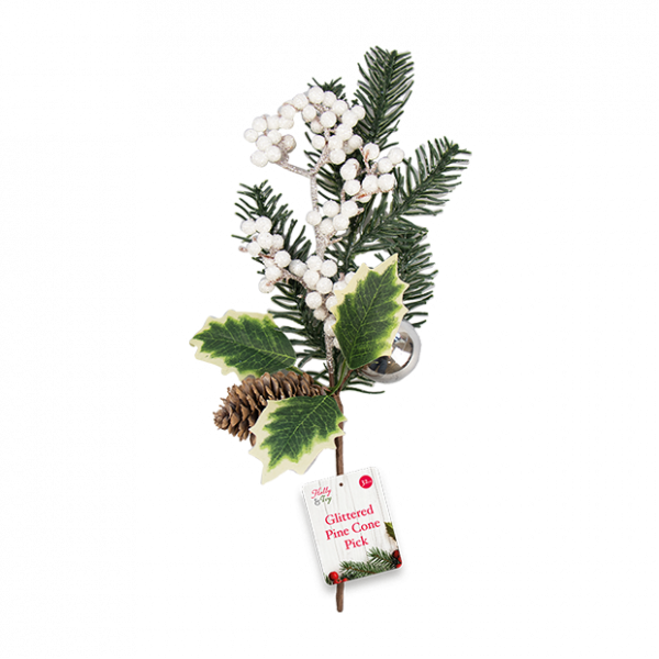 Artificial Glittered Pine Cone Pick 32cm