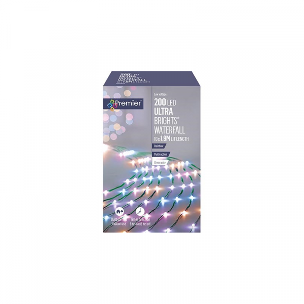 Premier UltraBrights Waterfall Christmas Lights 200 LED Rainbow