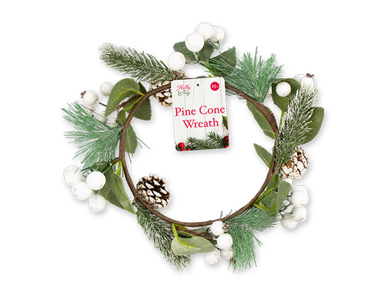 Pine Cone & Mistletoe Wreath 25cm