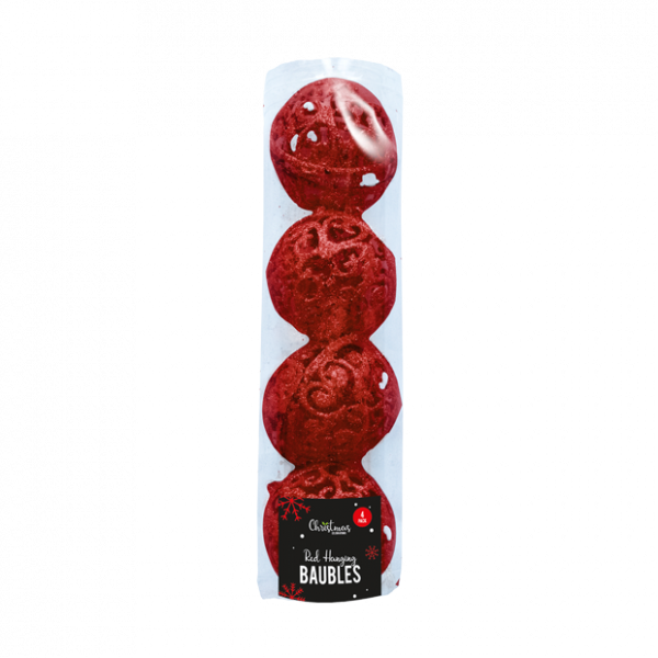 Red Hanging Baubles 4 Pack