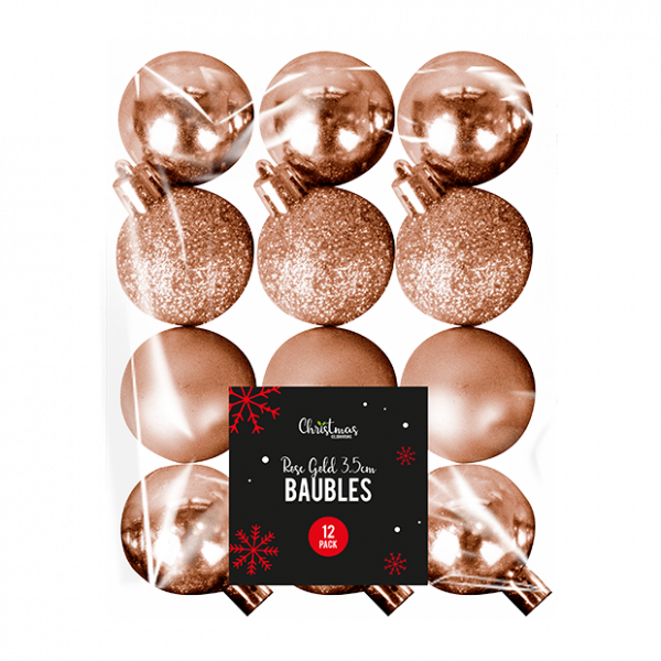 Rose Gold Baubles 3 5cm Dia 12 Pack