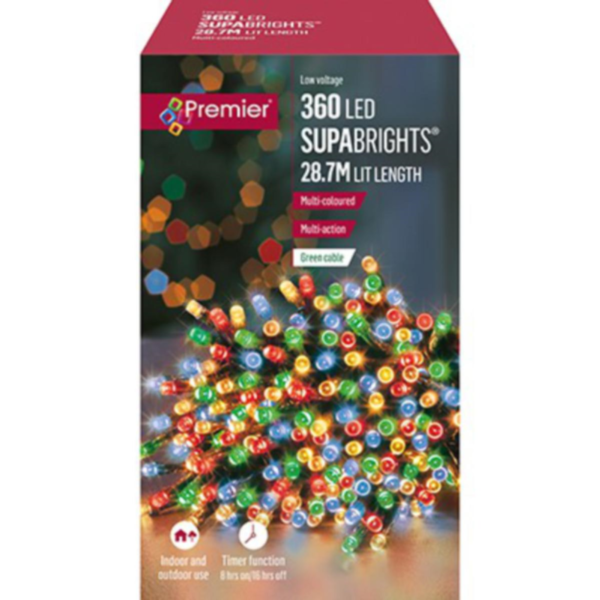 360 Multi Coloured Supabrights Multi Action LED String Lights with Timer