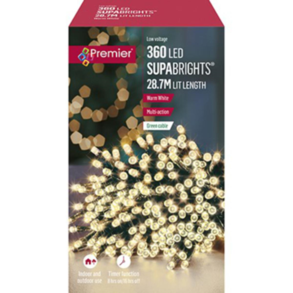 360 Warm White Supabrights Multi Action LED String Lights with Timer
