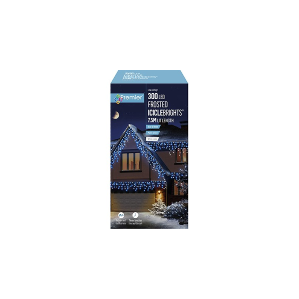 Premier 300 Frosted LED Icicle Lights Blue White 7 5m