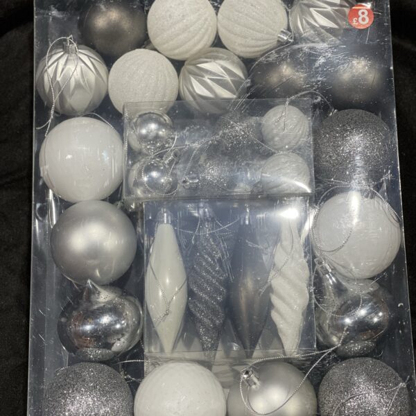 40 Assorted Baubles White/Silver