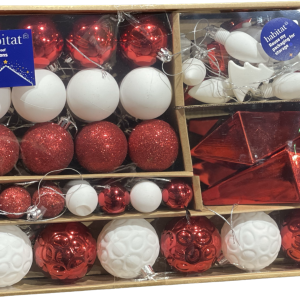 75 Assorted Baubles Red/White