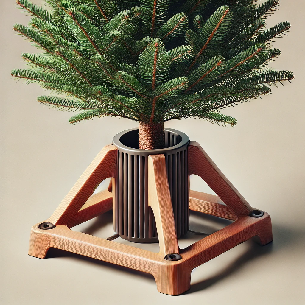 DALL·E 2024 11 04 17 19 34 A high quality realistic image representing the category Tree Stand A sturdy Christmas tree stand designed to hold a real British grown Christmas